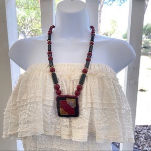 Vintage Japan ceramic(?) necklace painted red